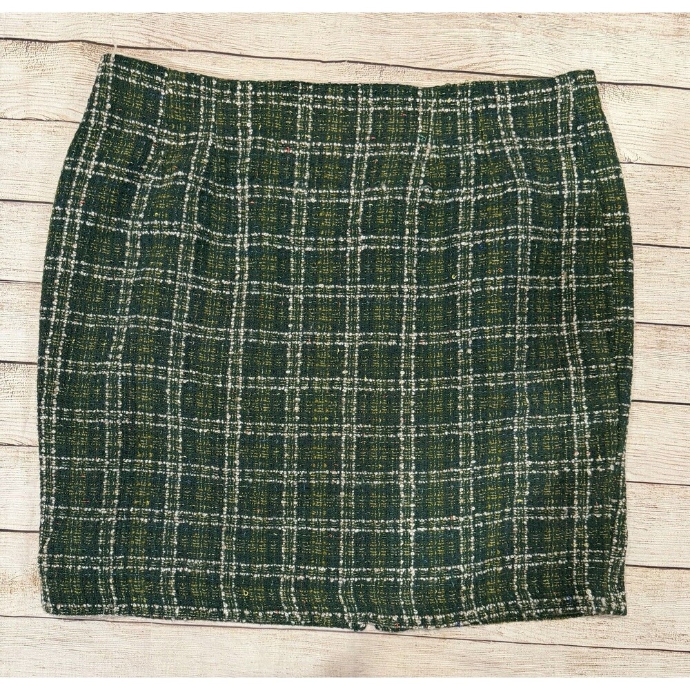 Avenue Straight Skirt Tweed Plaid Shades of Green & White Lined Plus Size 22